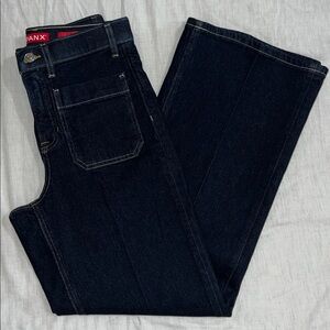 SPANX Wide Leg Jeans Patch Pockets Small Petite Indigo Dark Wash 30" inseam